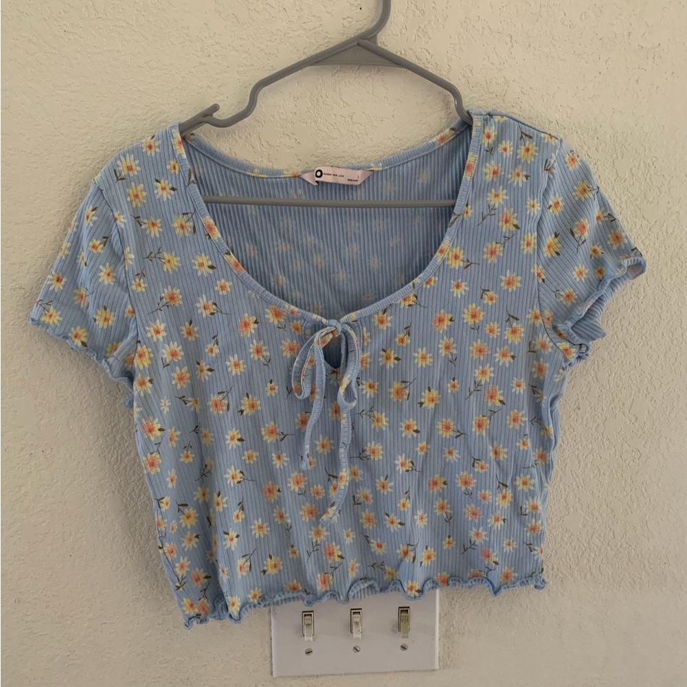Light Blue Floral Crop Top